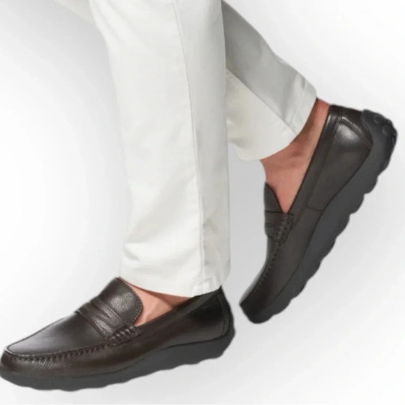 Geox Spherica Men's Coffee Brown Leather Loafers Size 10 Casual Slip-On New - Picture 1 of 10